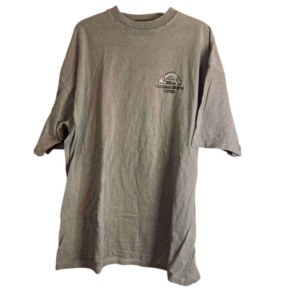 Y2K Men's 2XL Tultex Brown Short-Sleeved Cotton Souvenir Tee Cincinnati Museum